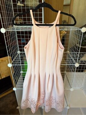 Vince Camuto Blush Pink Laser-Cut Hem Mini Dress